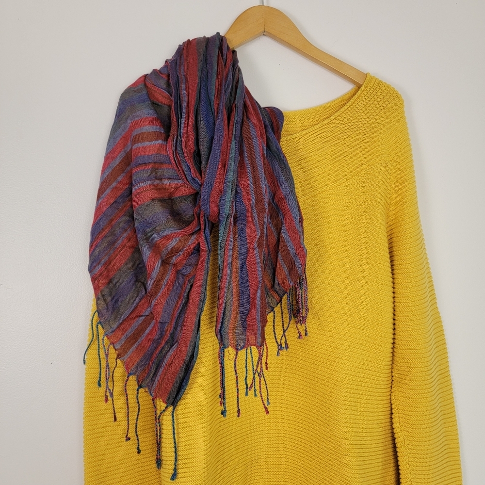 Mix Nouveau Rayon Striped Multicolor Scarf Fringe India 70" X 22"